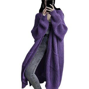 Womens Long Cardigan Sweaters Open Front Oversized Purple